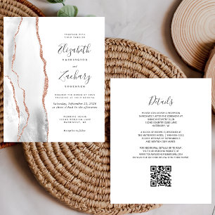Budget Grey Rose Gold Agate QR Code Wedding Invite