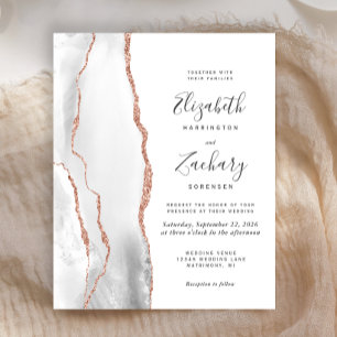 Budget Grey Rose Gold Agate Wedding Invitation