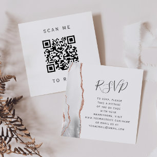 Budget Grey Rose Gold Agate Wedding QR Code RSVP Enclosure Card