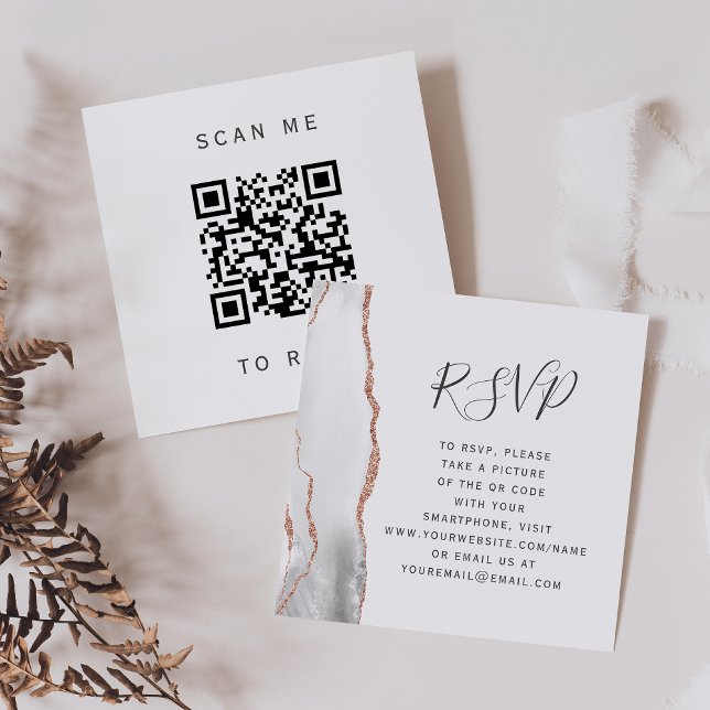 Budget Grey Rose Gold Agate Wedding QR Code RSVP Enclosure Card (Creator Uploaded)