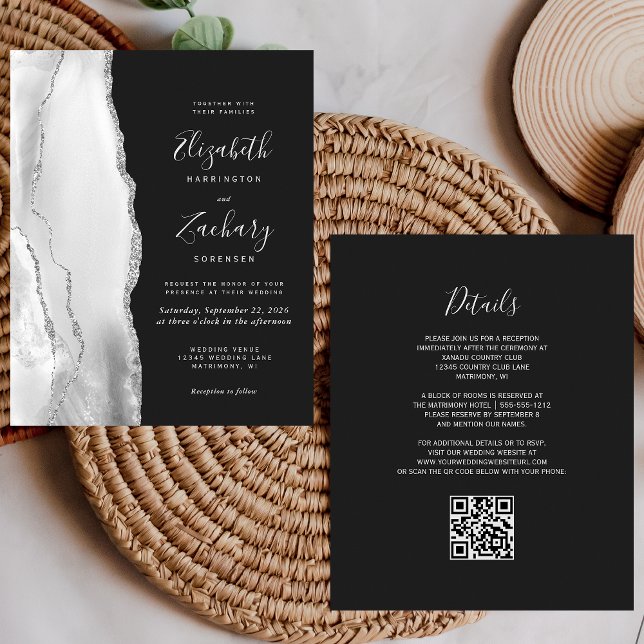 Budget Grey Silver Agate Dark QR Code Wedding (Creator Uploaded)