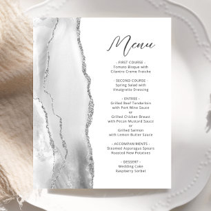 Budget Grey Silver Agate Script Wedding Menu