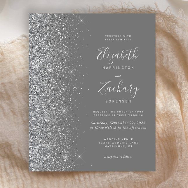 Budget Grey Silver Glitter Wedding Invite (Creator Uploaded)