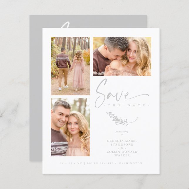 Budget Grey Trendy Branches Wedding 3 Photos (Front/Back)