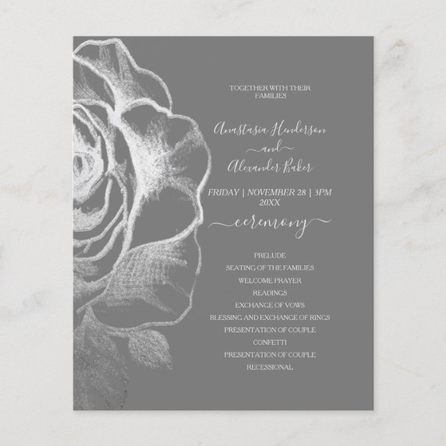 Budget Grey Wedding Program card. Flyer (Front)