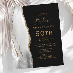 Budget Grey White Gold Agate Dark 50th Birthday