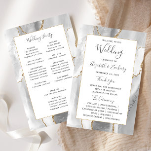 Budget Grey White Gold Agate Wedding Program