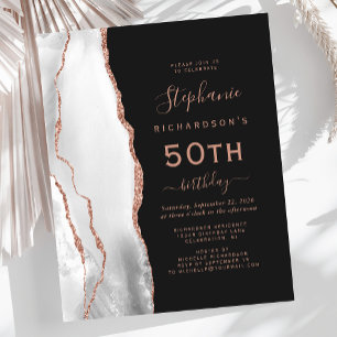 Budget Grey White Rose Gold Agate 50th Birthday