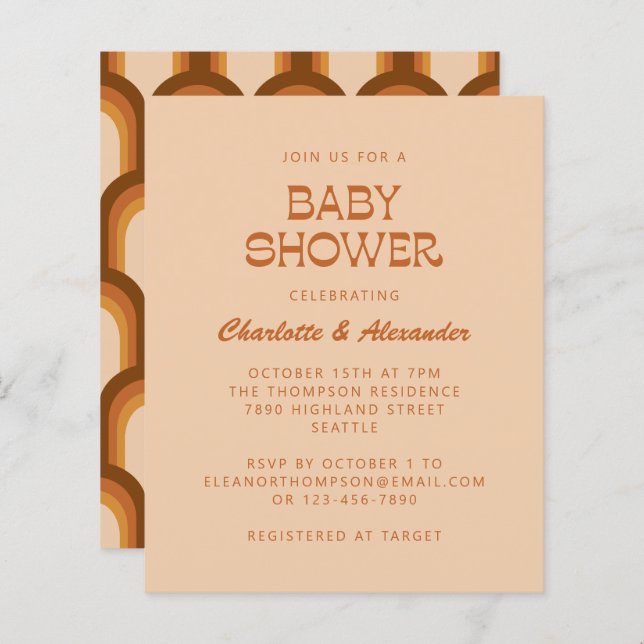 Budget Groovy 70s Brown Retro Couples Baby Shower (Front/Back)