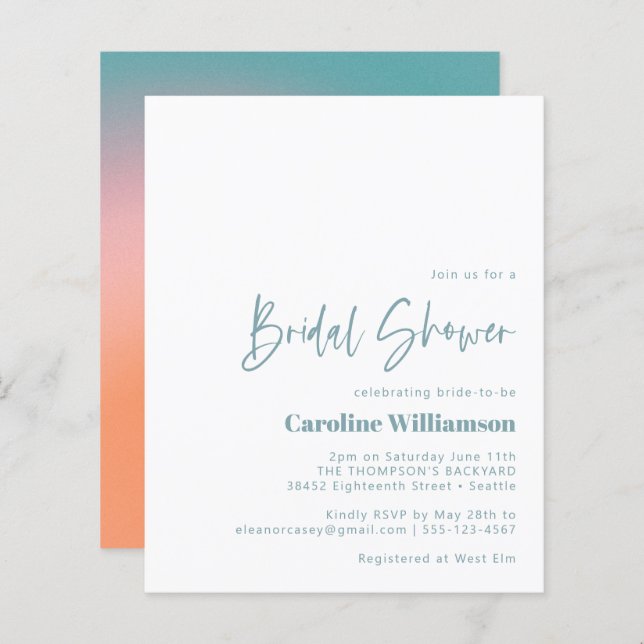 Budget Groovy Gradient Teal Pink Bridal Shower (Front/Back)
