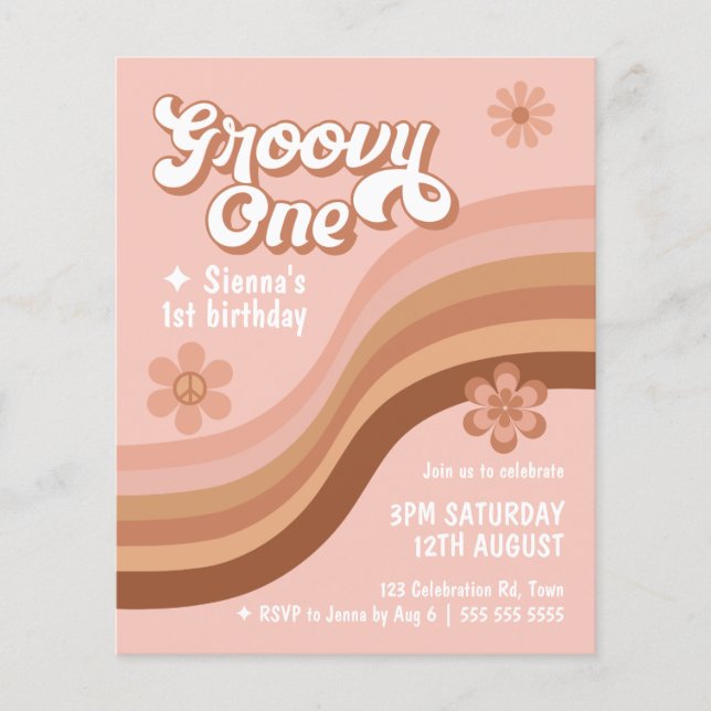 Budget Groovy One Retro Daisy Pink 1st Birthday (Front)