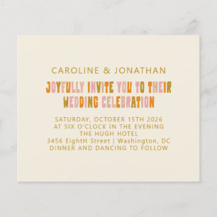 Budget Groovy Orange Pink Retro Wedding Invitation