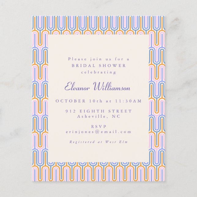 Budget Groovy Periwinkle Bridal Shower Invite (Front)
