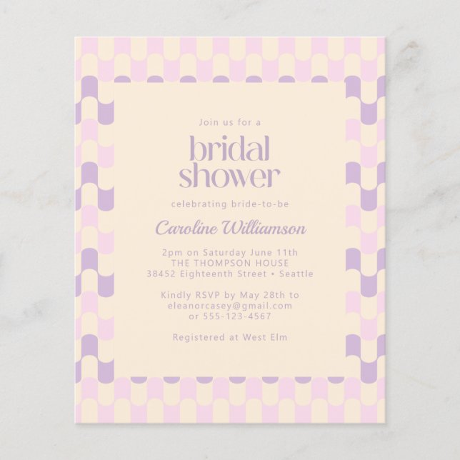 Budget Groovy Pink Purple Retro Bridal Shower  (Front)