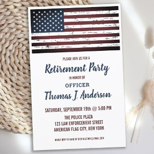 Budget Grunge American Flag Police Retirement Invi