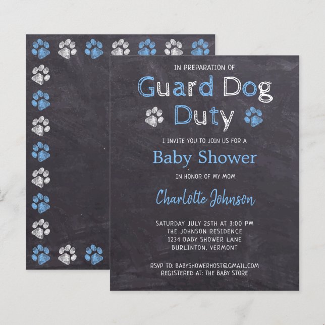 Budget Guard Dog Duty Blue Boy Baby Shower (Front/Back)