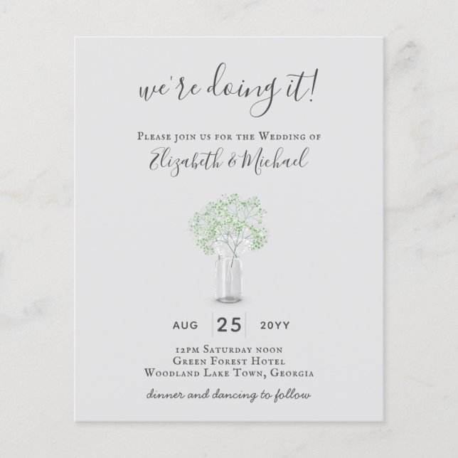 BUDGET Gypsophila Mason Jar Modern Minimal WEDDING Flyer (Front)