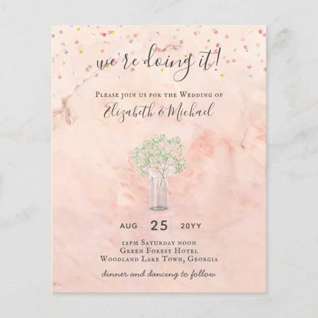 BUDGET Gypsophila Mason Jar Modern Minimal WEDDING Flyer (Front)