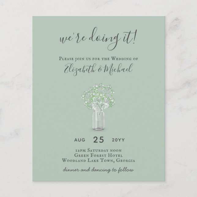 BUDGET Gypsophila Mason Jar Modern Minimal WEDDING Flyer (Front)