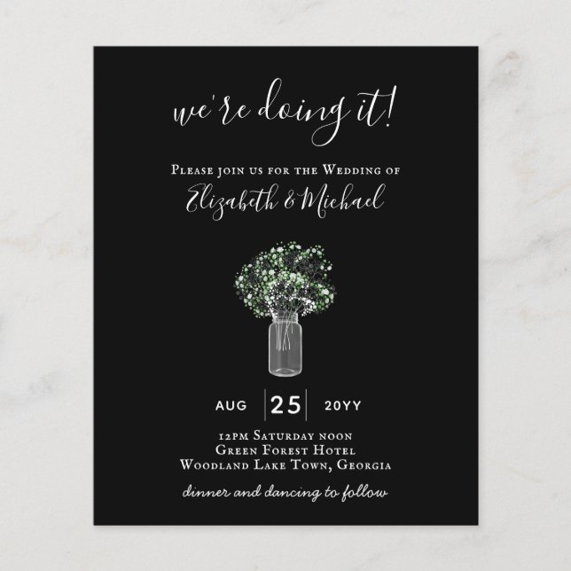 BUDGET Gypsophila Mason Jar Modern Minimal WEDDING Flyer (Front)