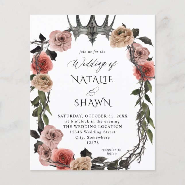 Budget Halloween Crown Pink & Black Floral Wedding Flyer (Front)