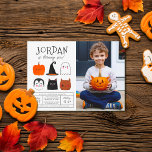 Budget Halloween Friends Modern Boy Birthday Photo<br><div class="desc">This modern design features the birthday boy's name in big capital letters in one of my favourite decorative fonts, below, his age appears in cute script typography. Underneath, in the middle of the card, there are 6 Halloween friends: a pumpkin, a vampire, a witch's hat, a black cat, a ghost,...</div>