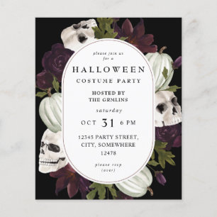 Budget Halloween Purple Floral & Skull Party Flyer