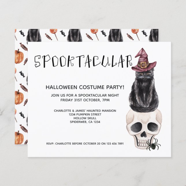 BUDGET Halloween Spooktacular Black Cat On Skull (Front/Back)