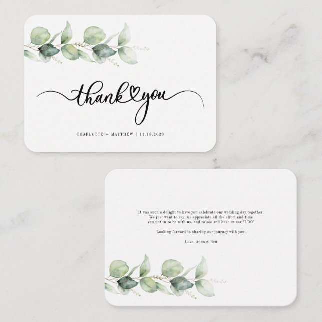Budget Hand-Lettered Eucalyptus Wedding Thank You Card (Front/Back)
