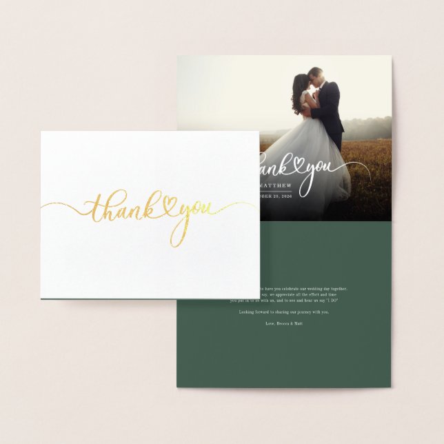 Budget Hand-Lettered Wedding Photo Thank You Gold Foil Card (Display)