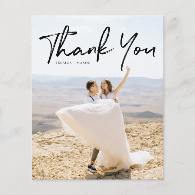 Budget Hand Lettering Photo Wedding Thank You Card (Front)