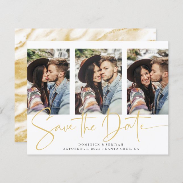BUDGET Handwritten Save the Date Gold Marble (Front/Back)