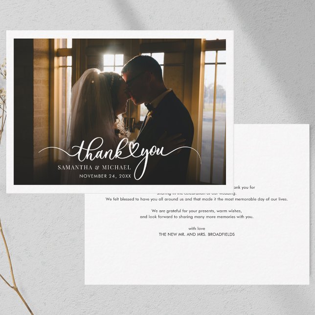 Budget Handwritten Wedding Photo Thank You Card (Wedding Photo Script Thank You Note Card)