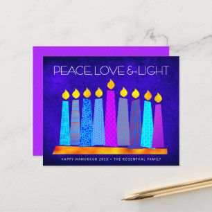 Budget Hanukkah Candles Peace Love Light Blue Card