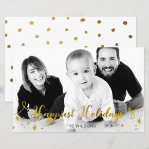 Budget Happiest Holidays Gold Photo Holiday Card