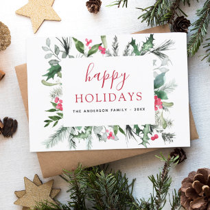 Budget Happy Holidays Christmas Greenery Red Card