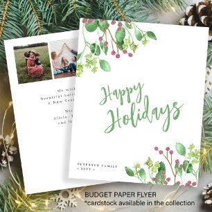 Budget Happy Holidays greenery photo Holiday Card