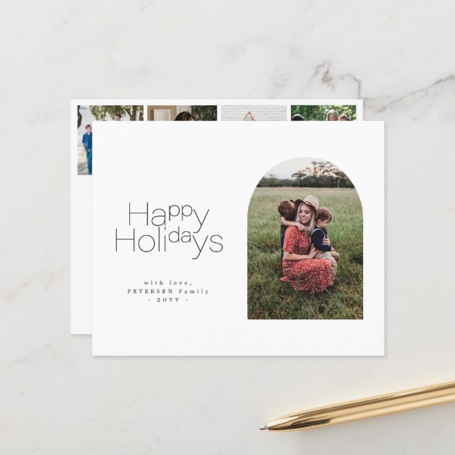 Budget Happy Holidays multi photo Holiday Card (Front/Back In Situ)