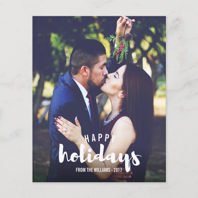 Budget Happy Holidays Sketched  Photo Holiday Card (Front)