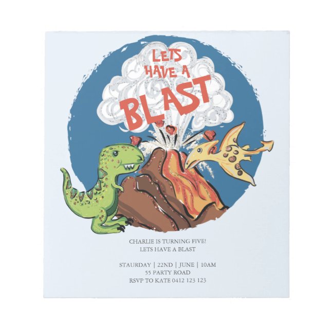 BUDGET Have A Blast Dinosaur Birthday Invitation  Notepad (Front)