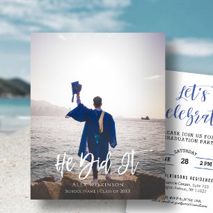 BUDGET He Did It Modern Photo Grad Invitation