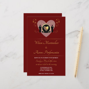 Budget Heart Burgundy LGBTQ Wedding Invitation