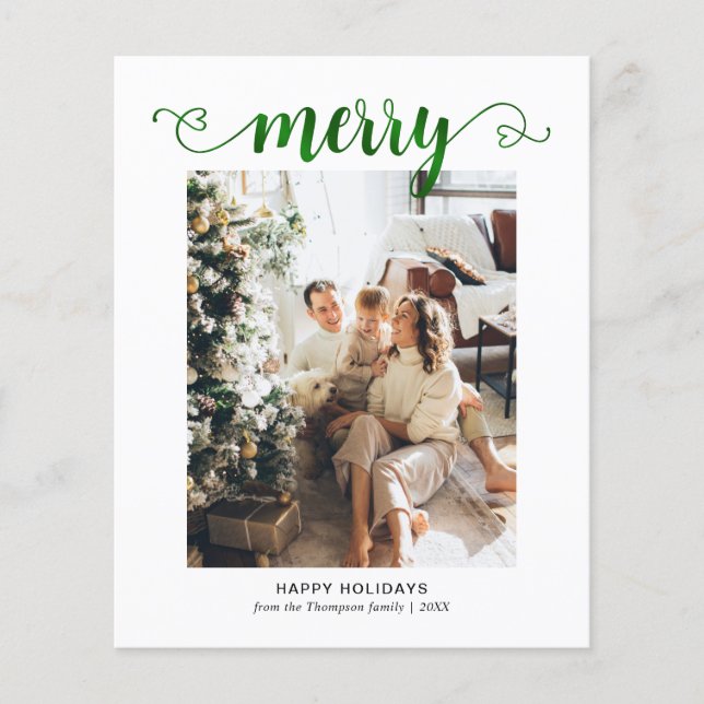 BUDGET Heart Green Merry Script Photo Christmas (Front)