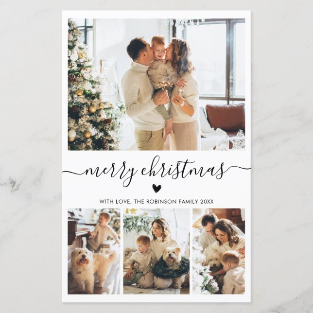 Budget Heart Script 4 Photo Collage Christmas Card (Front)
