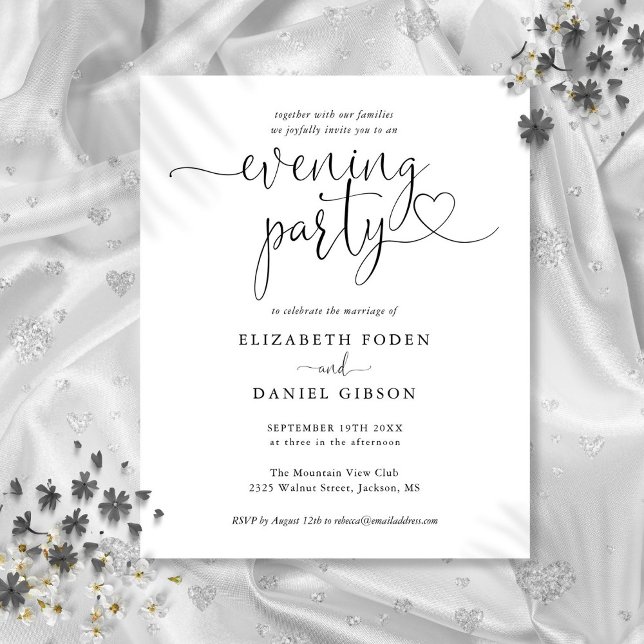 Budget Heart Script Evening Party Wedding Invite (Budget Heart Script Evening Party Wedding Invite)