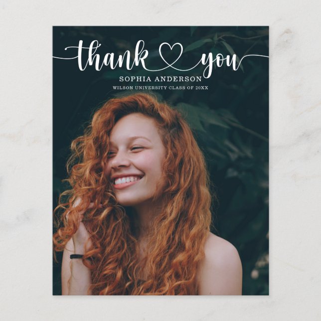 Budget Heart Script Graduation Thank You Cards (Front)