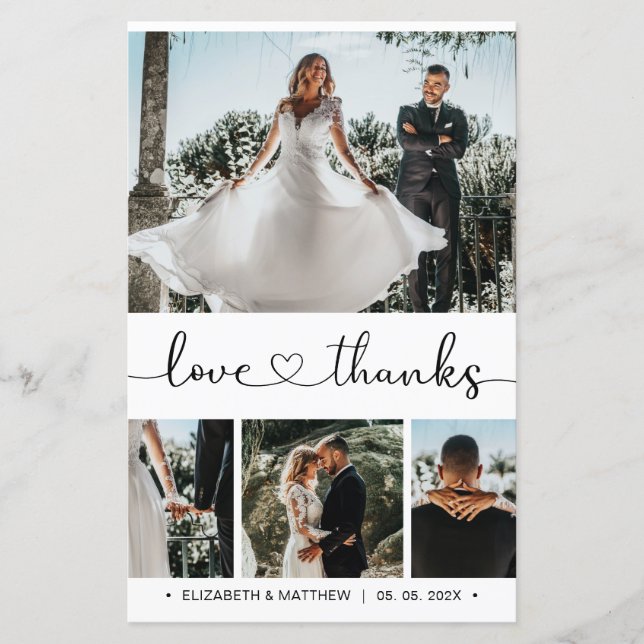 Budget Heart Script Photo Wedding Thank You Card (Front)