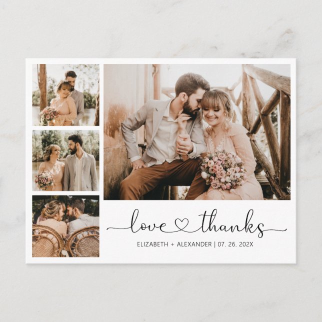 Budget Heart Script Wedding Thank You Postcard (Front)