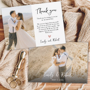 Budget Heart Wedding Thank You Script Photo Card