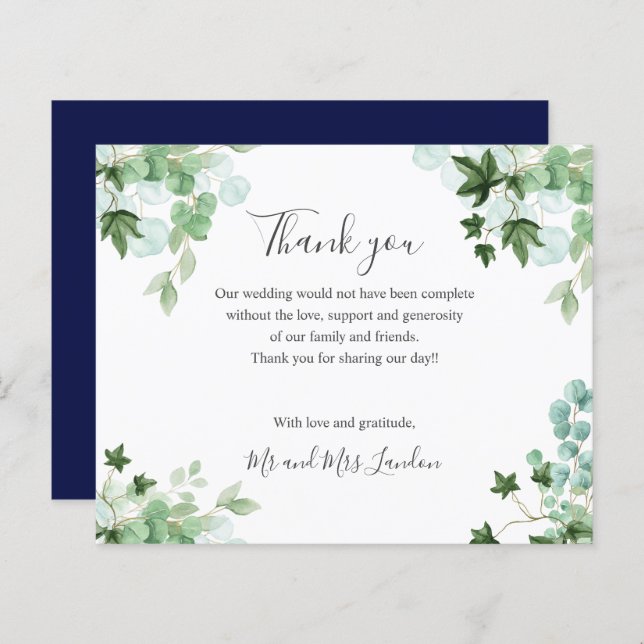 BUDGET Hedera  Ivy leaves WEDDING thank you (Front/Back)